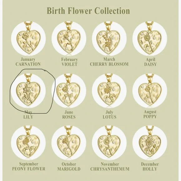 14K GOLD PLATED BIRTHDAY FLOWER NECKLACE- MAY - Picture 6 of 8